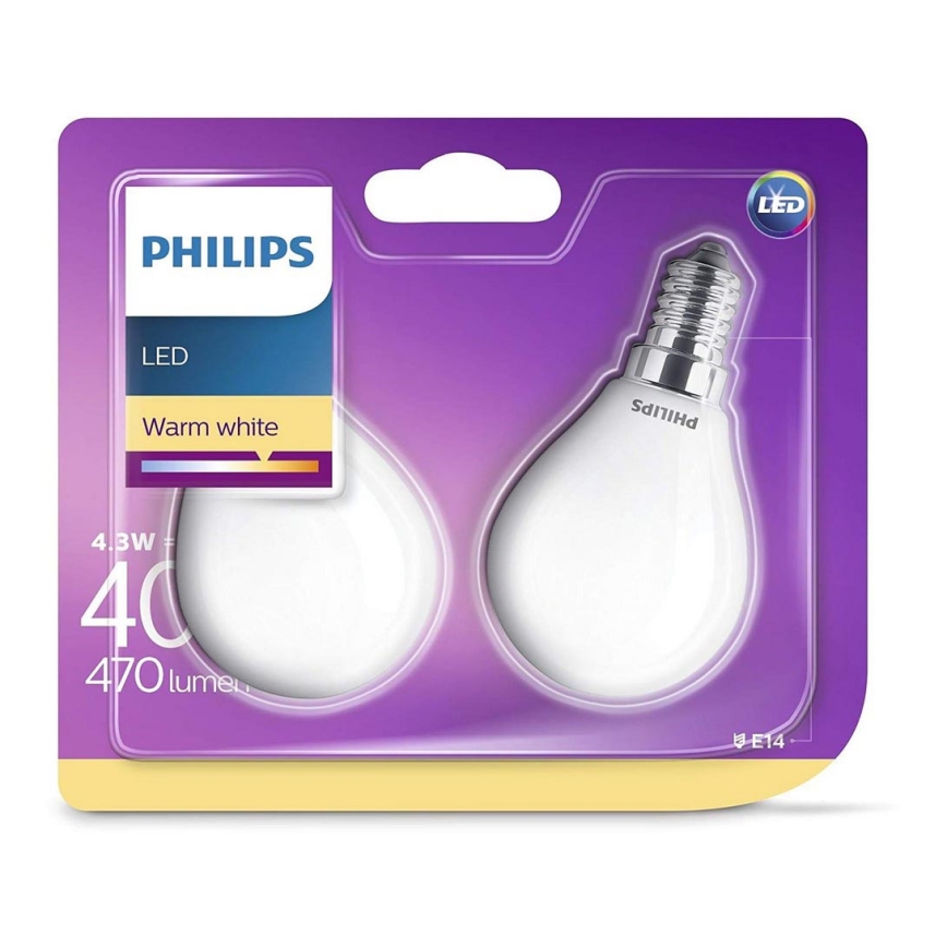 KOMPLET 2x LED Žarnica Philips E14/4,3W/230V 2700K