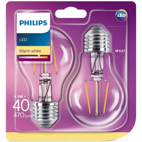 KOMPLET 2x LED Žarnica Philips E27/4,3W/230V 2700K