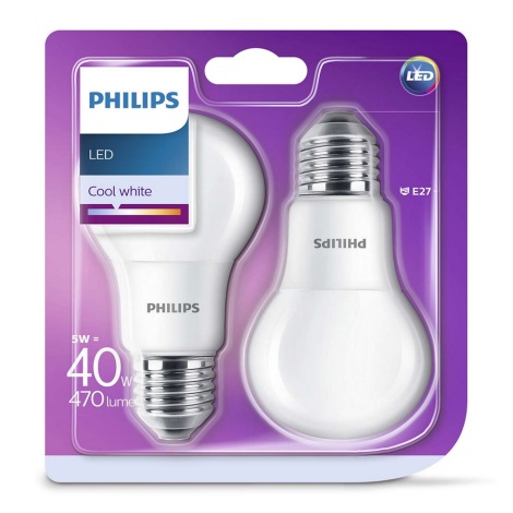 KOMPLET 2x LED Žarnica Philips E27/5W/230V 4000K