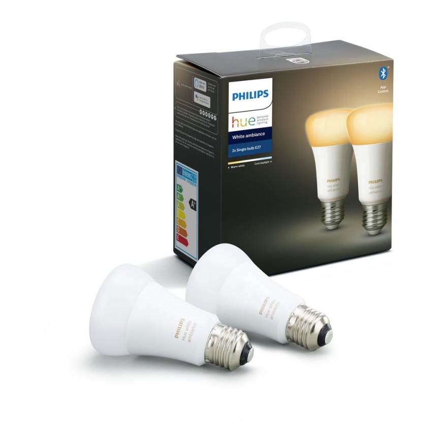 KOMPLET 2x LED Zatemnitvena žarnica Philips Hue WHITE AMBIANCE E27/8,5W/230V 2200-6500K