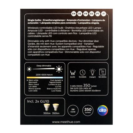 KOMPLET 2x LED Zatemnitvena žarnica Philips Hue WHITE AMBIANCE GU10/5W/230V 2200-6500K