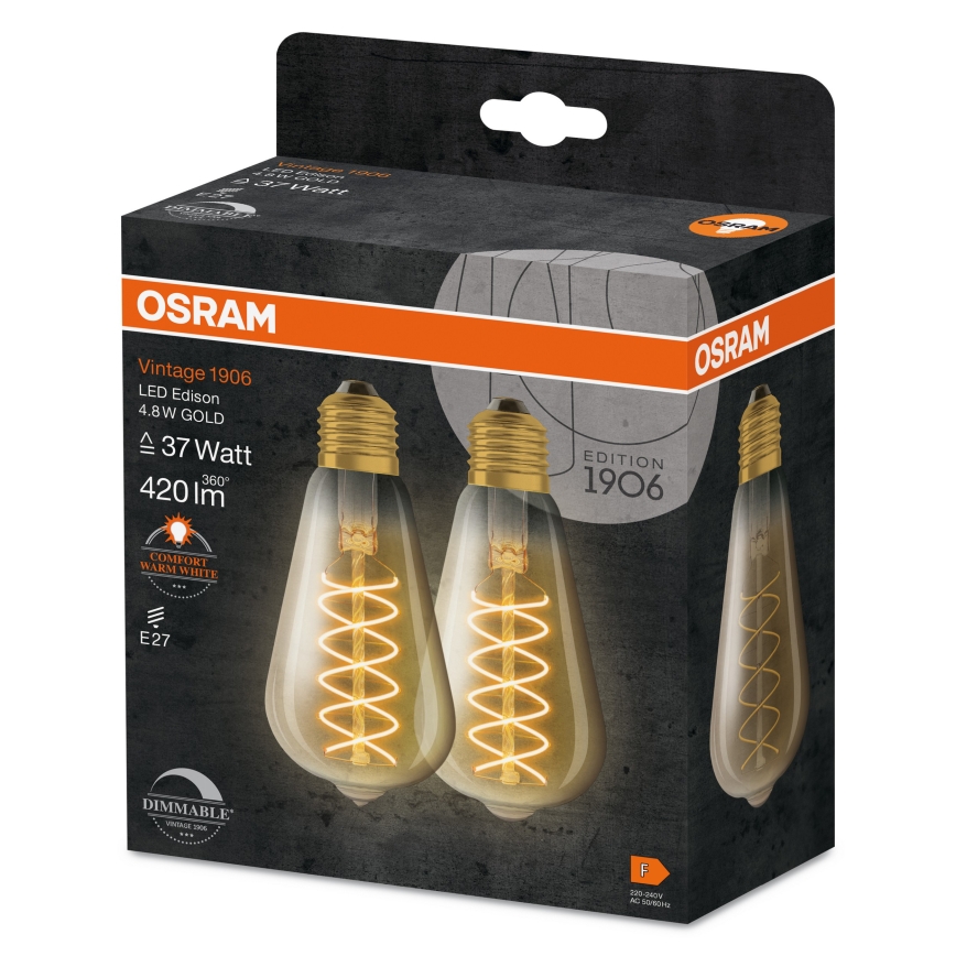 Komplet 2x LED zatemnljivih žarnic VINTAGE FILAMENT E27/7,8W/230V 1800K - Osram