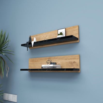 Komplet 2x police SHELFIE borovina/črna