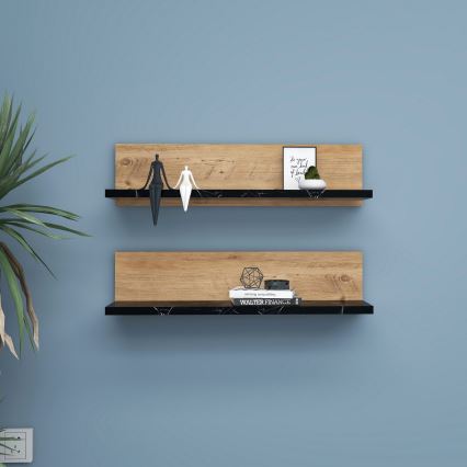 Komplet 2x police SHELFIE borovina/črna