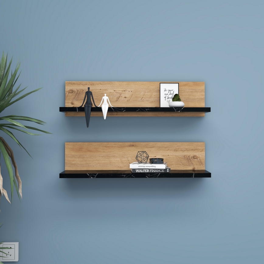 Komplet 2x police SHELFIE borovina/črna