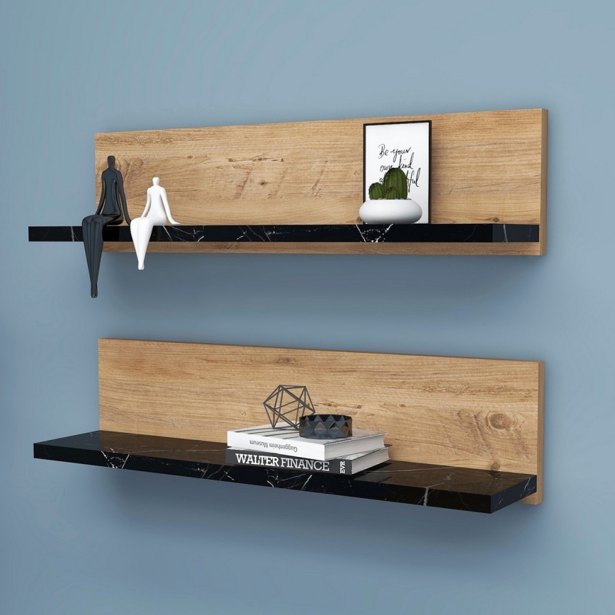 Komplet 2x police SHELFIE borovina/črna