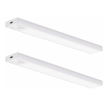 Komplet 2x polnilna LED osvetlitev za pohištvo s senzorjem gibanja in senzorjem za temo VIRO LED/1,2W/3,7V 800 mAh 3000/4000/6500K 30 cm bela