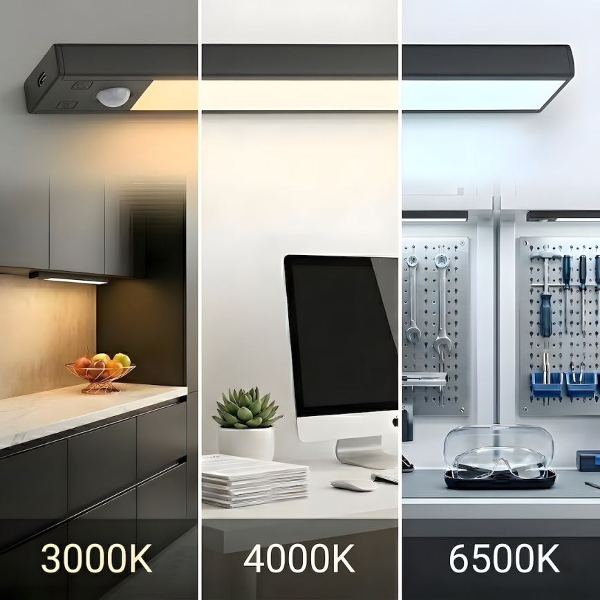 Komplet 2x LED polnilnih luči za pohištvo s senzorjem gibanja in sumraka VIRO LED/1,2W/3,7V 800 mAh 3000/4000/6500K 30 cm črna