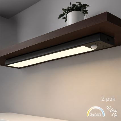 Komplet 2x LED polnilnih luči za pohištvo s senzorjem gibanja in sumraka VIRO LED/1,2W/3,7V 800 mAh 3000/4000/6500K 30 cm črna
