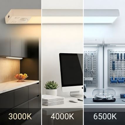 Komplet 2x polnilna LED osvetlitev za pohištvo s senzorjem gibanja in mraka VIRO LED/1W/3,7V 800 mAh 3000/4000/6500K 20 cm bela