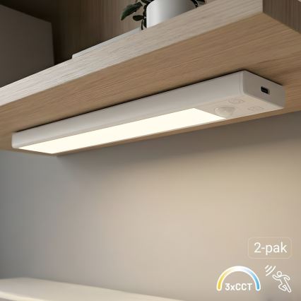 Komplet 2x polnilna LED osvetlitev za pohištvo s senzorjem gibanja in mraka VIRO LED/1W/3,7V 800 mAh 3000/4000/6500K 20 cm bela