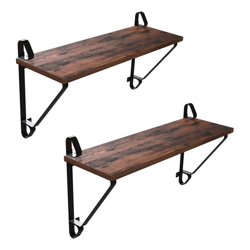 Komplet 2x stenskih polic SHELFY rjava/črna