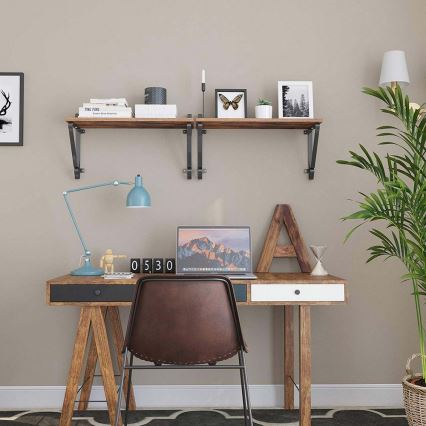 Komplet 2x stenskih polic SHELFY rjava/črna