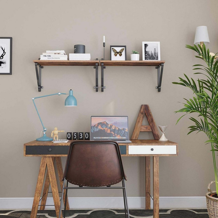 Komplet 2x stenskih polic SHELFY rjava/črna