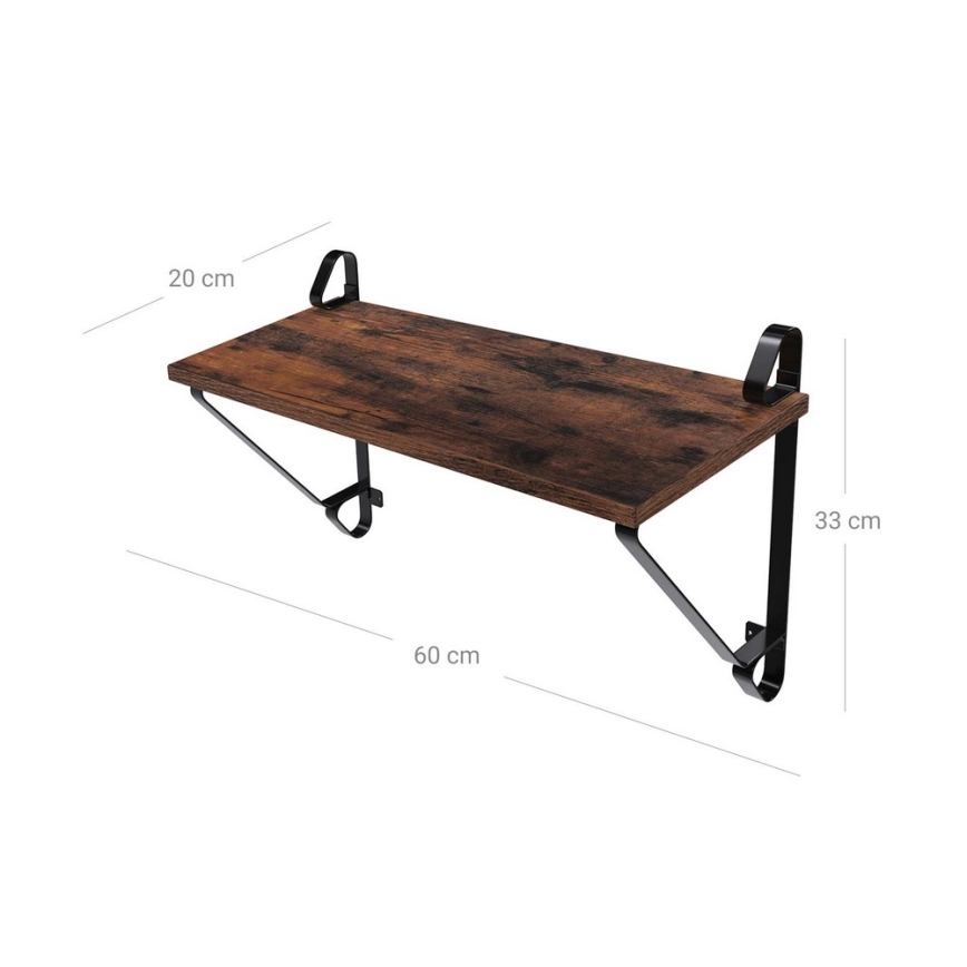Komplet 2x stenskih polic SHELFY rjava/črna