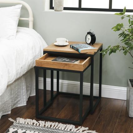 Komplet 2x stranskih mizic ELDUR rjava/črna