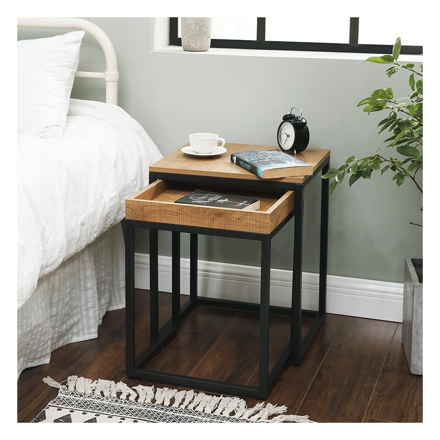 Komplet 2x stranskih mizic ELDUR rjava/črna