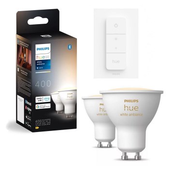 Komplet 2x zatemnjivih LED žarnic Philips Hue WHITE AMBIANCE GU10/4,2W/230V 2200-6500K + stikalo za zatemnjevanje