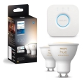 Komplet 2x zatemnljivih LED žarnic Philips Hue WHITE AMBIANCE GU10/4,2W/230V 2200-6500K + Hue bridge