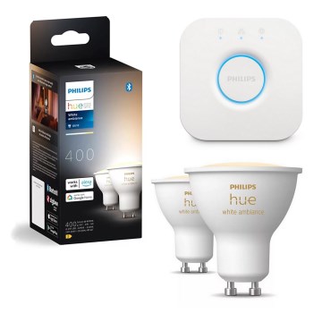 Komplet 2x zatemnljivih LED žarnic Philips Hue WHITE AMBIANCE GU10/4,2W/230V 2200-6500K + Hue bridge