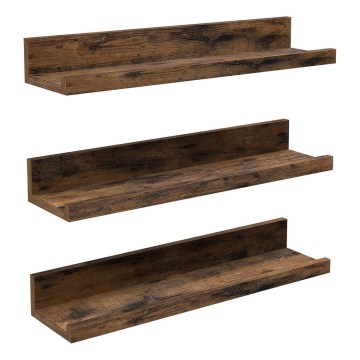 Komplet 3 stenskih polic SHELFY 38x5x10 cm, rjave