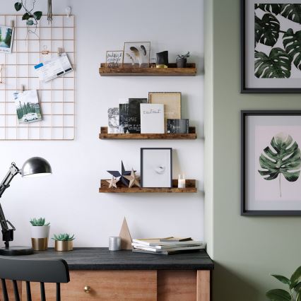 Komplet 3 stenskih polic SHELFY 38x5x10 cm, rjave