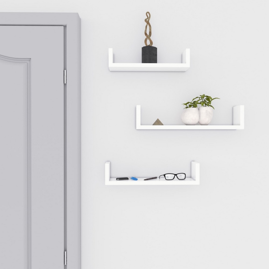 Komplet 3 stenskih polic SHELFY, bele