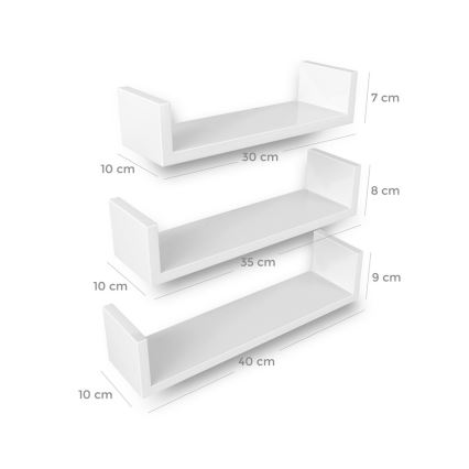 Komplet 3 stenskih polic SHELFY, bele
