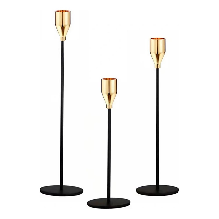 Komplet 3 svečnikov v črno-zlati barvi