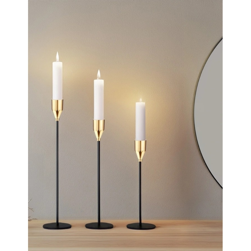 Komplet 3 svečnikov v črno-zlati barvi
