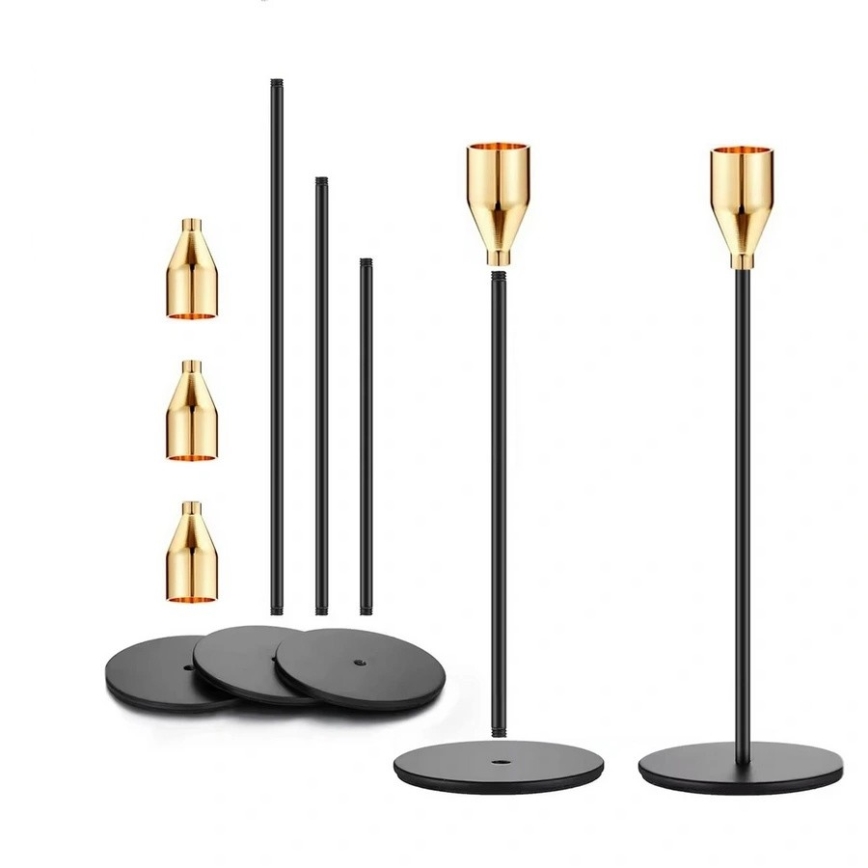 Komplet 3 svečnikov v črno-zlati barvi