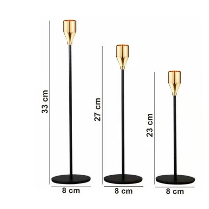 Komplet 3 svečnikov v črno-zlati barvi