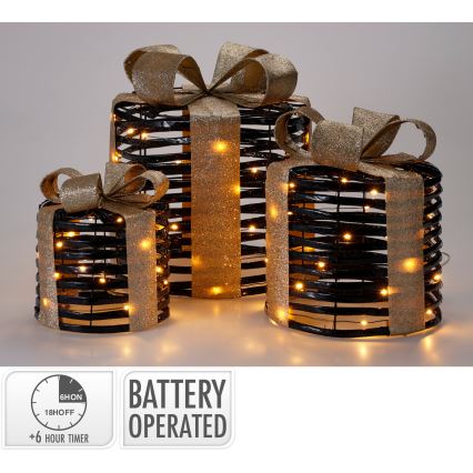 Komplet 3x LED božičnih dekoracij 20xLED/2xAA + 30xLED/3xAA + 40xLED/3xAA topla bela darila/črna