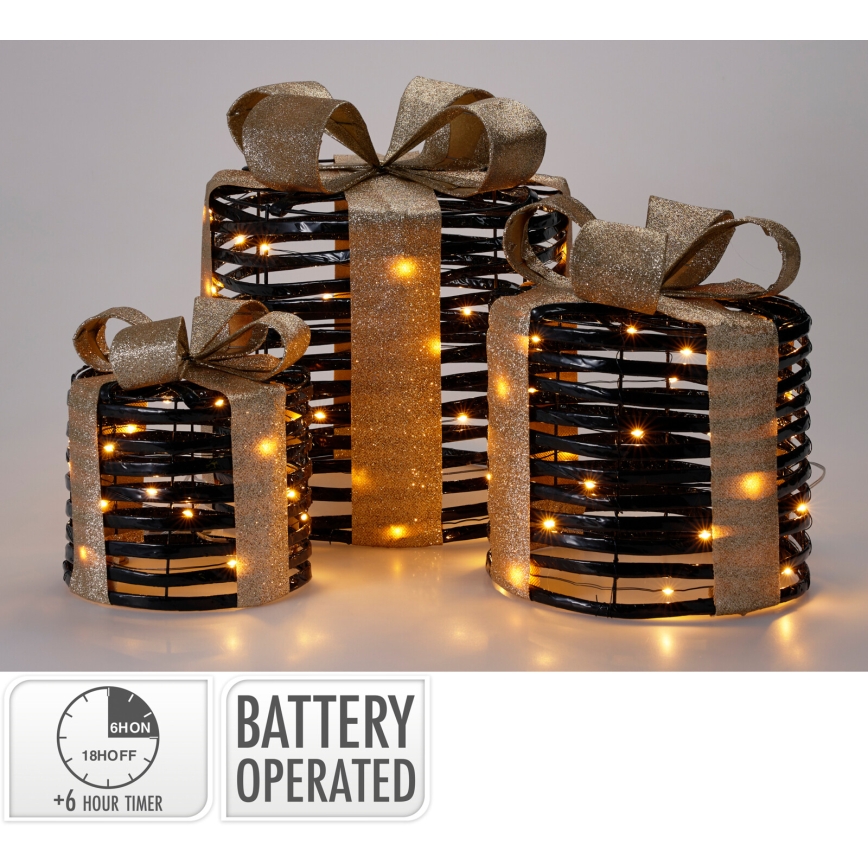 Komplet 3x LED božičnih dekoracij 20xLED/2xAA + 30xLED/3xAA + 40xLED/3xAA topla bela darila/črna