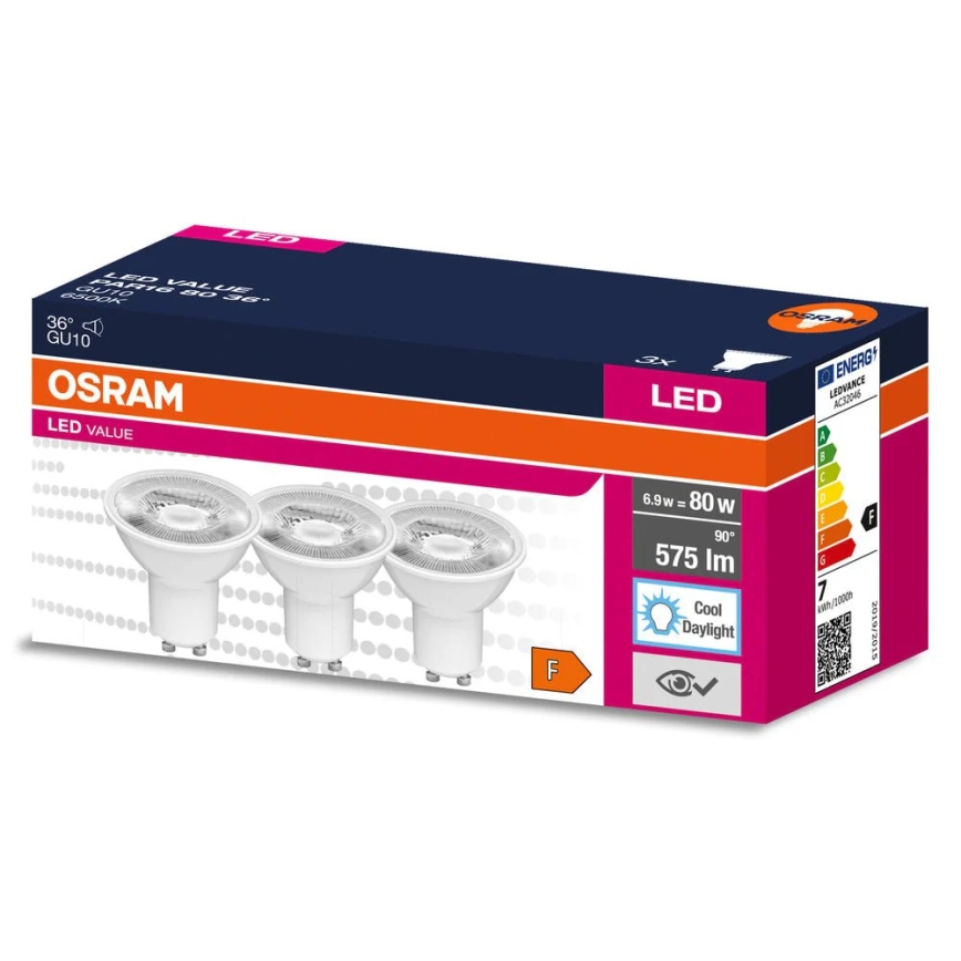 Komplet 3x LED reflektorna žarnica PAR16 GU10/6,9W/230V 6500K 36° - Osram