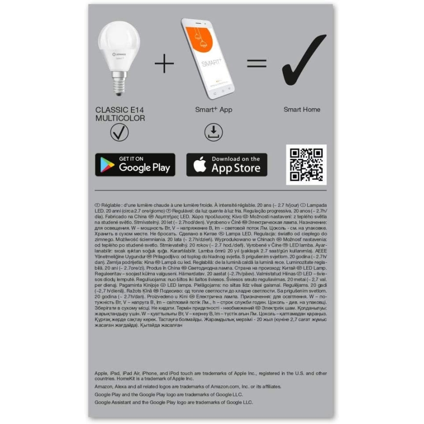 KOMPLET 3x LED RGBW Zatemnitvena žarnica SMART+ E14/5W/230V 2700K-6500K Wi-Fi - Ledvance