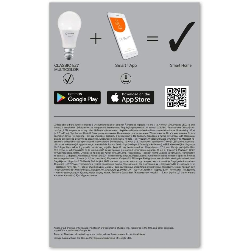 KOMPLET 3x LED RGBW Zatemnitvena žarnica SMART+ E27/9,5W/230V 2700K-6500K Wi-Fi - Ledvance