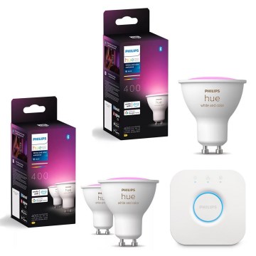 Komplet 3x LED RGBW zatemnljiva žarnica Philips Hue White and Color Ambiance GU10/4,2W/230V 2000-6500K + Hue Bridge