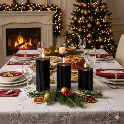 Komplet 3x LED svečke BRILLO LED/2xAA črne + daljinski upravljalnik