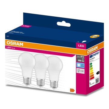 Komplet 3x LED žarnic A60 E27/8,5W/230V 6500K - Osram