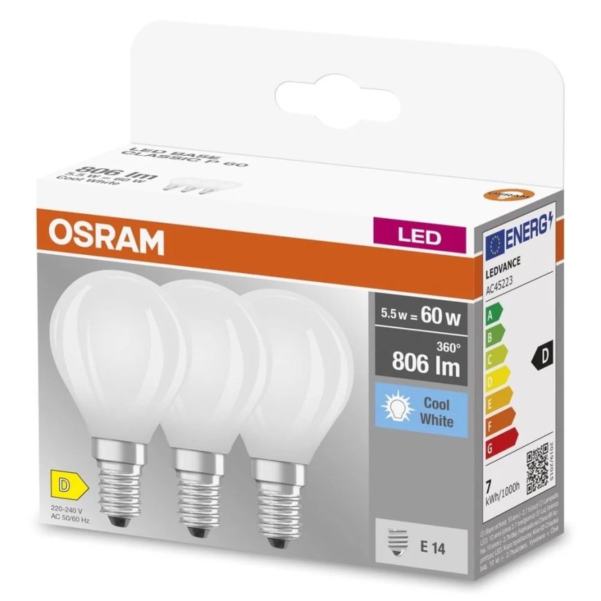 Komplet 3x LED žarnic BASE CLASSIC FILAMENT E14/5,9W/230V 4000K - Osram