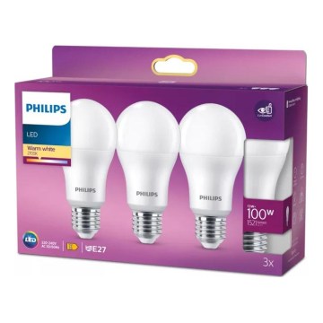 Komplet 3x LED žarnic Philips A60 E27/13W/230V 2700K
