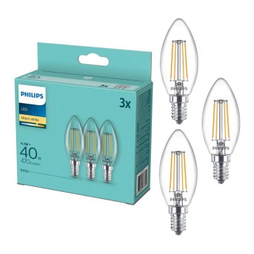Komplet 3x LED žarnic VINTAGE Philips B35 E14/4,3W/230V 2700K