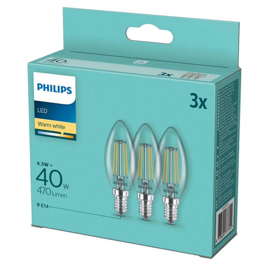 Komplet 3x LED žarnic VINTAGE Philips B35 E14/4,3W/230V 2700K