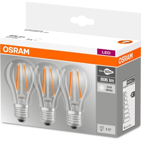 KOMPLET 3x LED Žarnica BASE VINTAGE E27/6,5W/230V 4000K – Osram