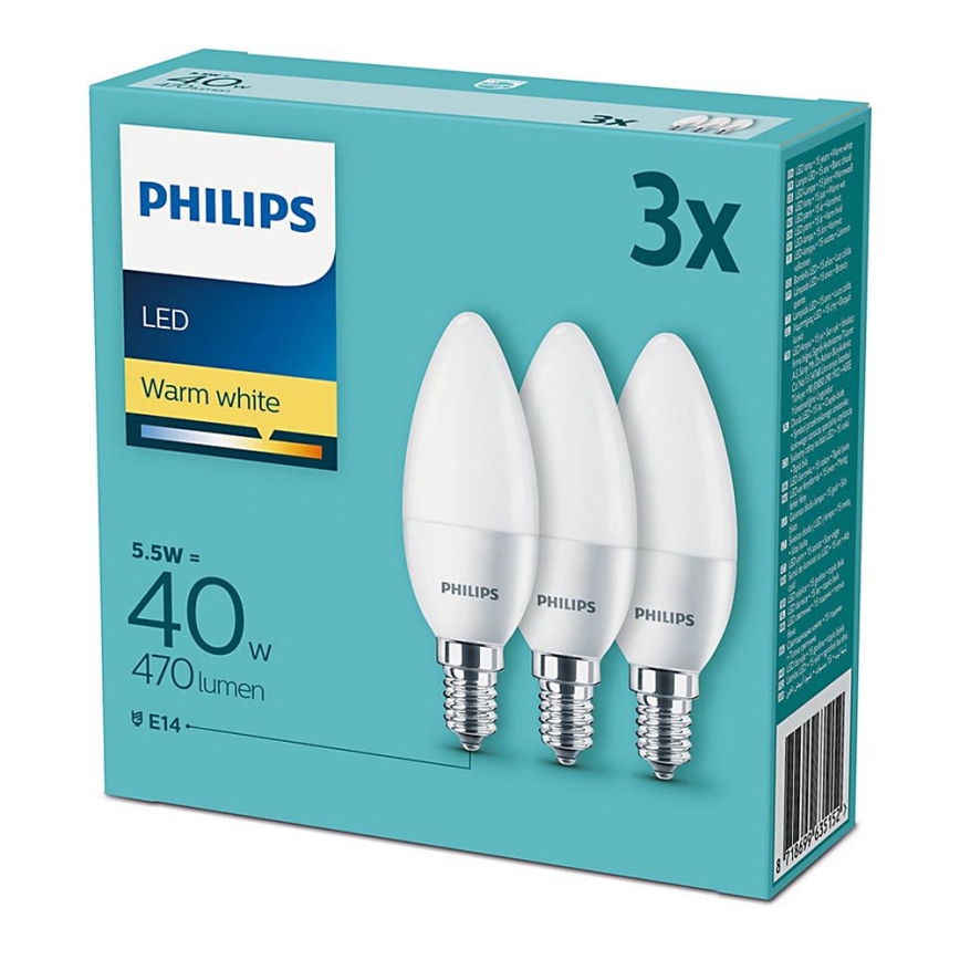 KOMPLET 3x LED Žarnica Philips E14/5,5W/230V 2700K