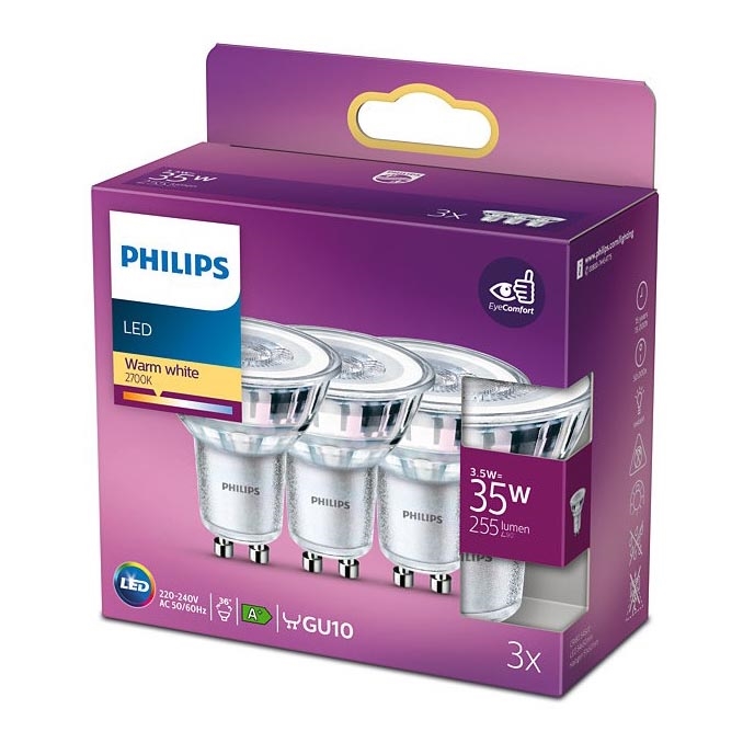 KOMPLET 3x LED Žarnica Philips GU10/3,5W/230V 2700K