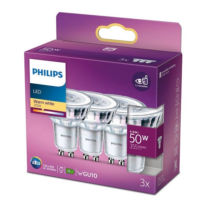 KOMPLET 3x LED Žarnica Philips GU10/4,6W/230V 2700K