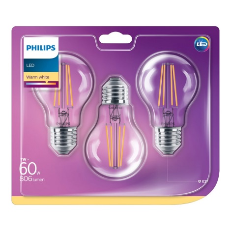 KOMPLET 3x LED Žarnica Philips VINTAGE E27/7W/230V 2700K