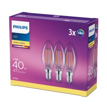 KOMPLET 3x LED Žarnica VINTAGE Philips E14/4,3W/230V 2700K